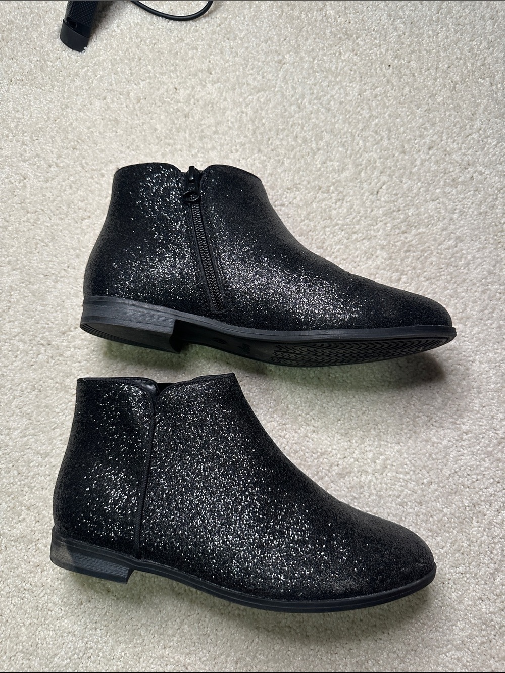Girls Black Glitter Ankle Boots - Zip Closure